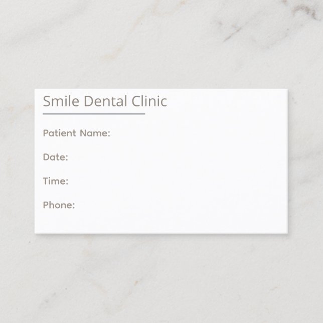 Taupe Dental Appointment Card One Line Terminkarte (Vorderseite)
