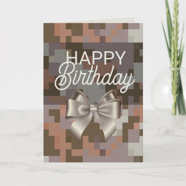 Taupe Digital & Bow Happy Birthday Card Dankeskarte (Vorderseite)