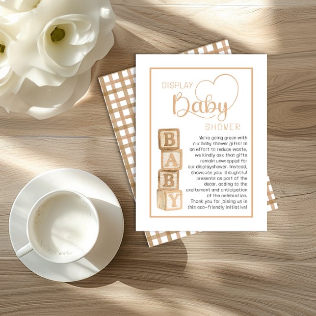 Taupe Display Shower Card | Unwrapped Gifts Insert (Display Baby Shower)