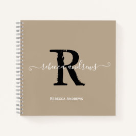 Taupe Elegant Monogram Script Name Initial Notizbuch
