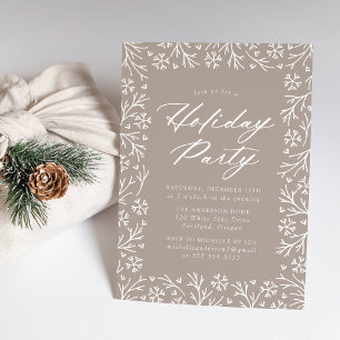 Taupe Elegant Snowflake Holiday Party Einladung