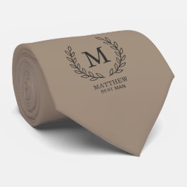 Taupe Elegant Trauzeuge Lorbeer Hochzeitsmonogramm Krawatte