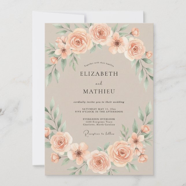 Taupe Elegante Romantische Hochzeit Einladung (Vorderseite)