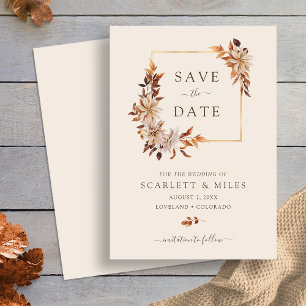 Taupe Fall Aquarell Floral Gold Rahmen Flat Save The Date