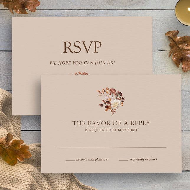 Taupe Fall Terracotta RSVP Karte (Taupe Fall Terracotta Watercolor Floral Wedding RSVP Card by Painted Paperie
)