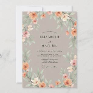 Taupe-farbene ruhige Wasserfarben-Hochzeit Einladung