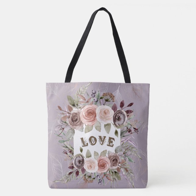  Taupe Floral Bouquet Liebe Mode Tasche (Vorderseite)