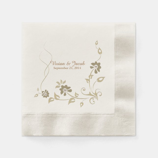 Taupe Floral Custom Wedding Napkins Serviette (Vorderseite)