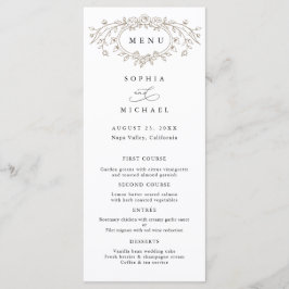 Taupe Floral Line Art Wedding Flat Menu Menükarte