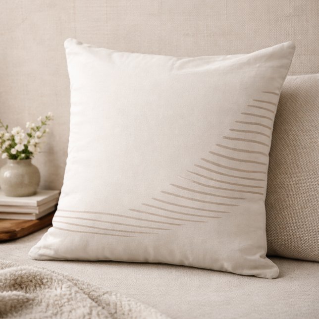 Taupe Flowing Lines Throw Pillow Kissen (Asymmetrical taupe lines introduce gentle movement to balanced, neutral interiors.)