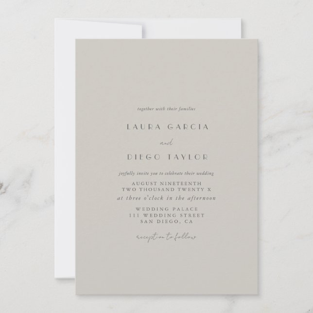 Taupe Formal Modern Script Wedding Einladung (Vorderseite)