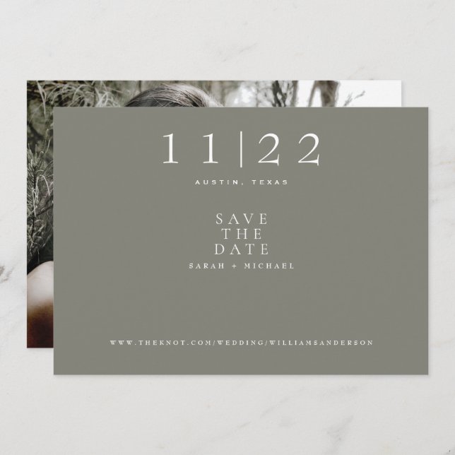 Taupe Foto Moderne Hochzeit speichern das Datum Save The Date (Vorne/Hinten)