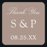 Taupe Gastgeschenk Hochzeit Dankeschön Sticker<br><div class="desc">Taupe Gastgeschenk Hochzeit Vielen Dank Sticker,  bitte personalisieren Sie mit den Initialen des Paares und das Datum der Hochzeit,  mit der Online-Personalisierung Vorlage vor der Bestellung.</div>