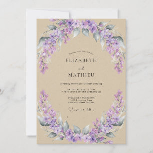 Taupe gedämpfte Lilac Wisteria Hochzeit Einladung
