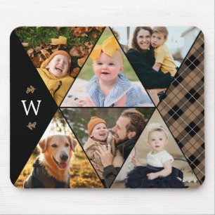 Taupe Geometric Foto Collage Monogram Mousepad
