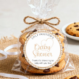 Taupe Gingham Baby Shower Favor Sticker