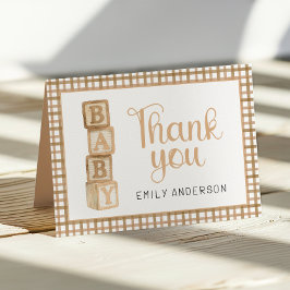 Taupe Gingham Baby Thank You Card | Blocks Dankeskarte