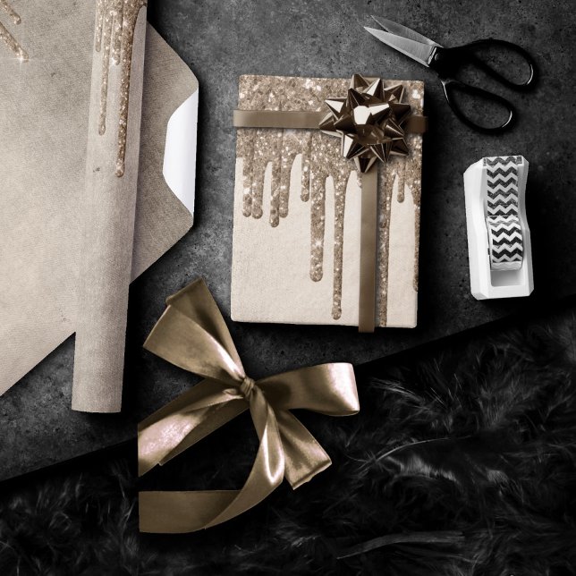 Taupe-Glitzer | Champagne Gold Drizzle Geschenkpapier (Von Creator hochgeladen)