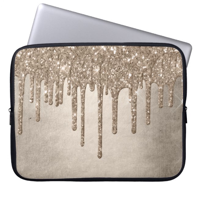 Taupe-Glitzer | Champagne Gold Drizzle Laptopschutzhülle (Vorderseite)