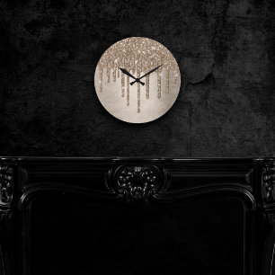 Taupe-Glitzer   Champagne Gold Drizzle Runde Wanduhr