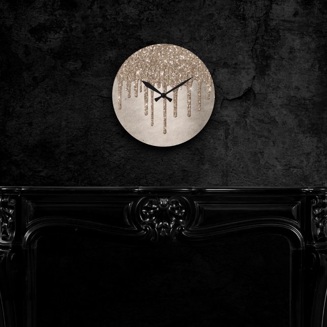Taupe-Glitzer | Champagne Gold Drizzle Runde Wanduhr (Von Creator hochgeladen)