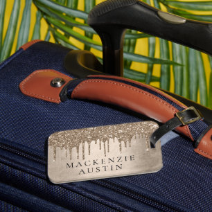 Taupe-Glitzer Champagne Gold Monogram Gepäckanhänger