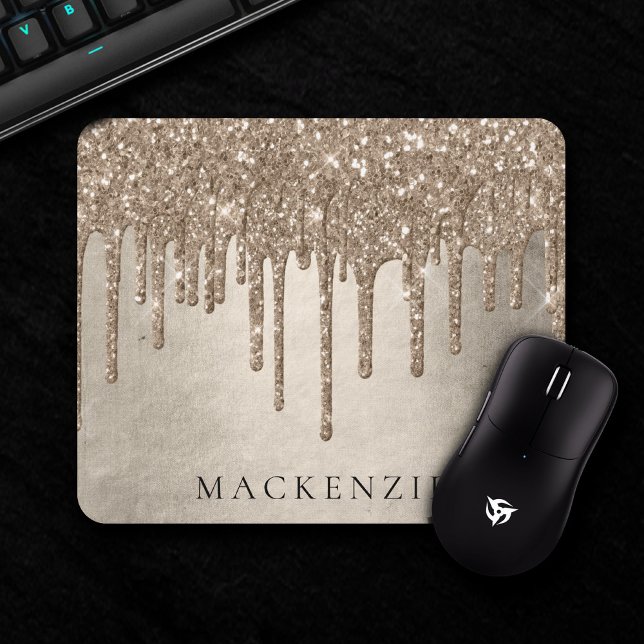 Taupe-Glitzer | Champagne Gold Monogram Mousepad (Von Creator hochgeladen)