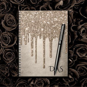 Taupe-Glitzer   Champagne Gold Monogram Notizblock