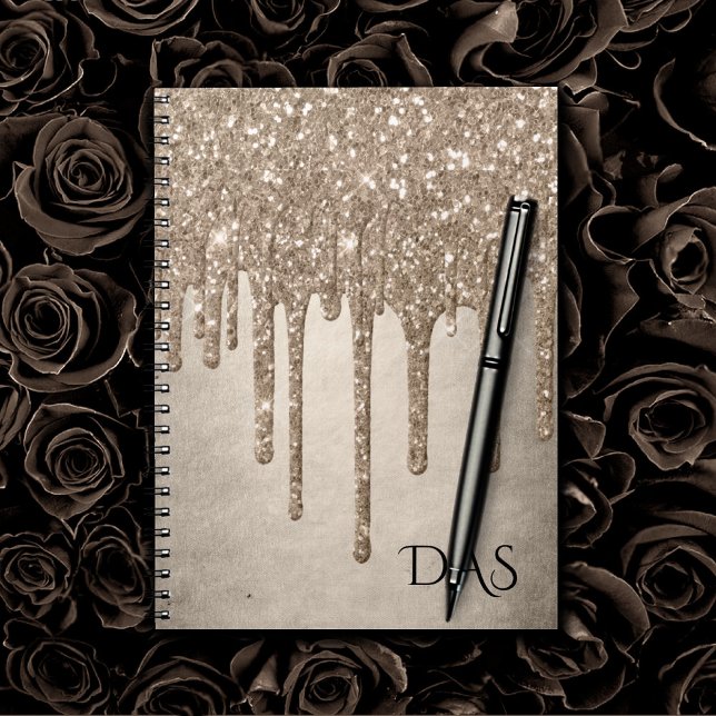 Taupe-Glitzer | Champagne Gold Monogram Notizblock (Von Creator hochgeladen)