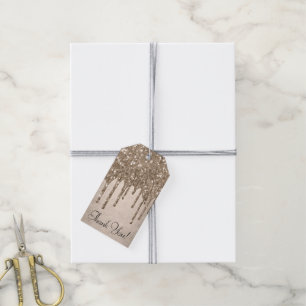 Taupe-Glitzer   Champagne Gold Vielen Dank Geschenkanhänger