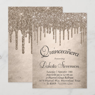 Taupe-Glitzer   Champagne Quinceanera Einladung
