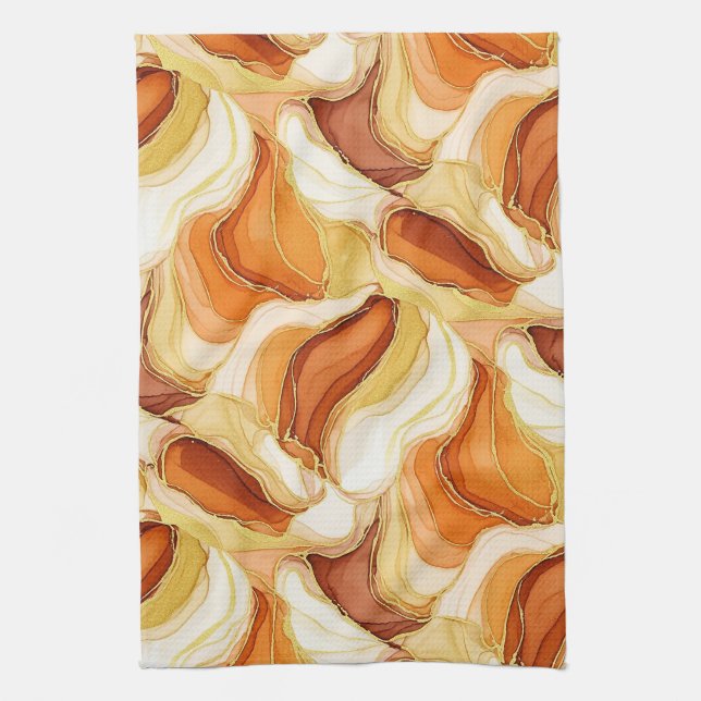 Taupe Gold Fluid Marmor Stein Abstrakt Geschirrtuch (Vertikal)