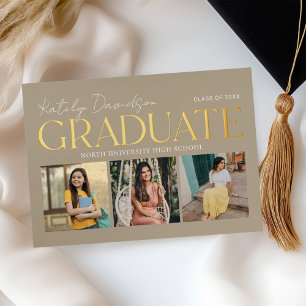 Taupe Gold Graduate Foto Collage Grad Feier Folieneinladung