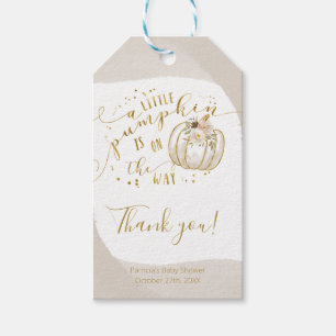 Taupe Gold Kürbis Herbst Baby Shower Dankeschön Geschenkanhänger