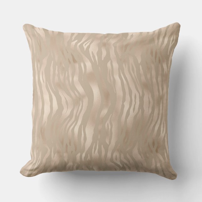 Taupe Gold Satin Animal Overlap Luxus Pillow Kissen (Vorderseite)
