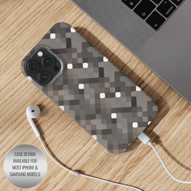 Taupe Gray Brown Black Midcent Pixel Pattern iPhone Hülle (Von Creator hochgeladen)