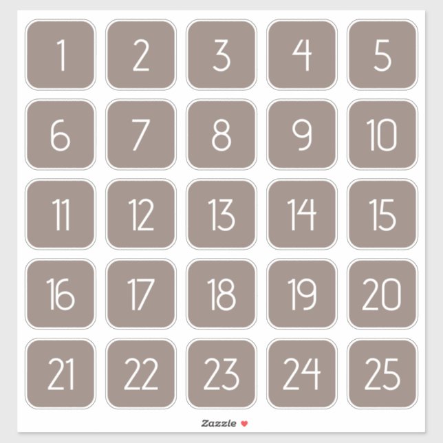 Taupe Gray Customizable Square Number Stickers  Aufkleber (Blatt)