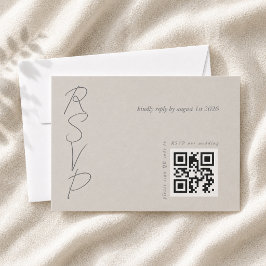 Taupe Gray Elegant Wedding QR Code RSVP Karte