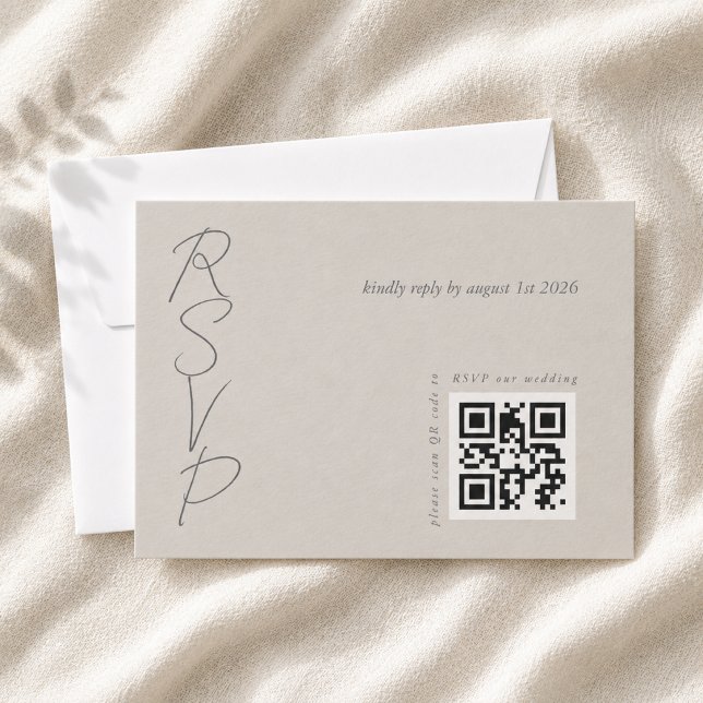 Taupe Gray Elegant Wedding QR Code RSVP Karte (Von Creator hochgeladen)