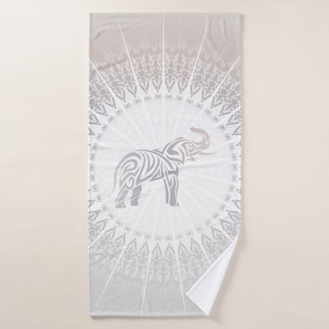 Taupe Gray Elephant Mandala Badehandtuch (Badehandtuch)