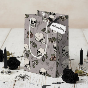 Taupe Gray Gothic Skulls und Rose Halloween Kleine Geschenktüte