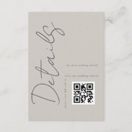 Taupe Gray Modern QR Code Wedding Details Begleitkarte