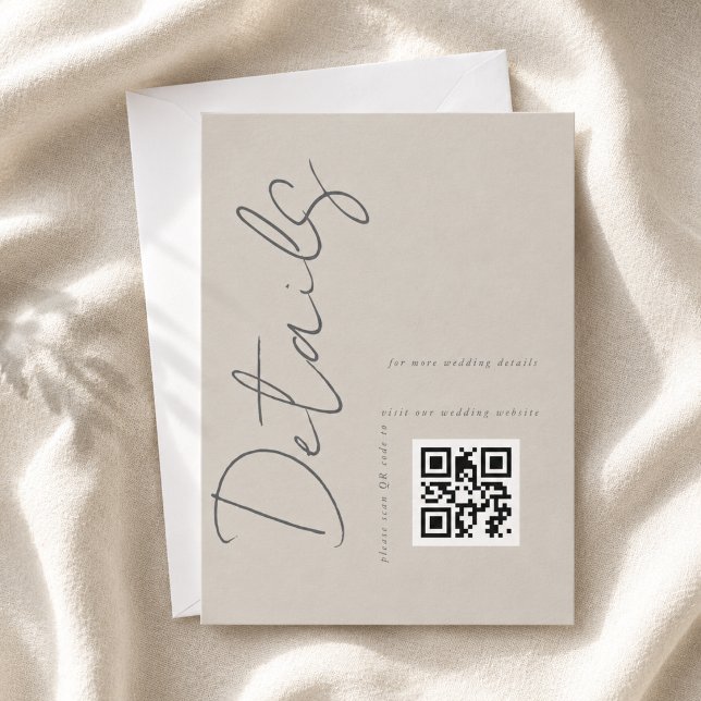 Taupe Gray Modern QR Code Wedding Details Begleitkarte (Von Creator hochgeladen)
