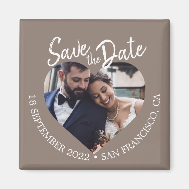 Taupe Gray Photo Modern Script Save the Date Magnet (Vorne)