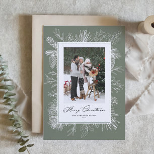 Taupe Green Botanical Frame Foto Weihnachten