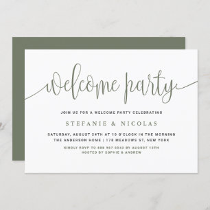 Taupe Green Hübsch Calligraphy Welcome Party Einladung