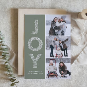 Taupe Green JOY Foliage Letter FotoCollage Feiertagskarte
