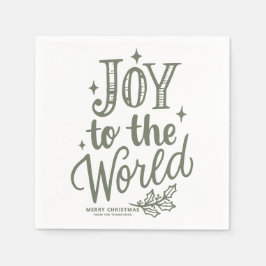 Taupe Green Joy to the World Lettering Christmas Serviette