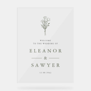 Taupe Green Minimalistisch Floral Bouquet Wedding Acrylschild