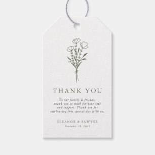 Taupe Green Minimalistisch Floral Bouquet Wedding Geschenkanhänger